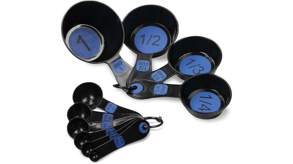 blue plastic measuring cups