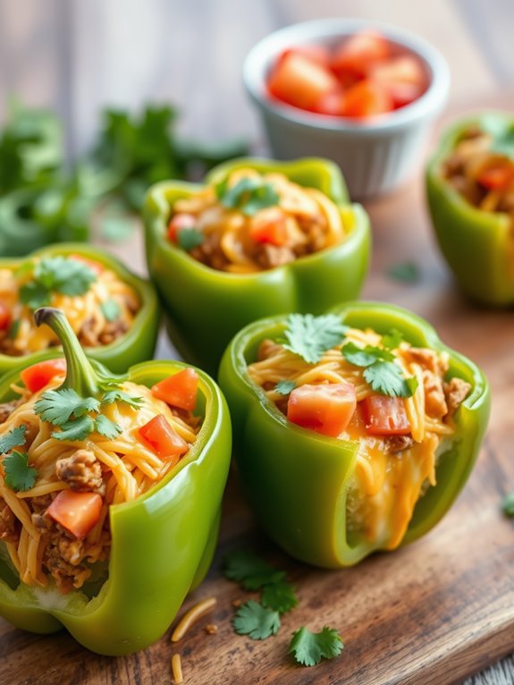 filling peppers with ingredients