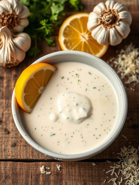 preparing caesar salad dressing