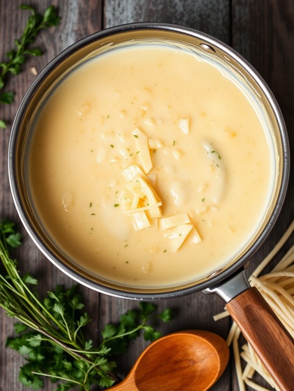 preparing creamy cheese sauce
