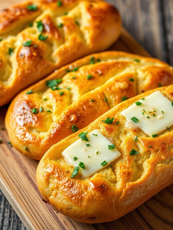 preparing delicious garlic bread