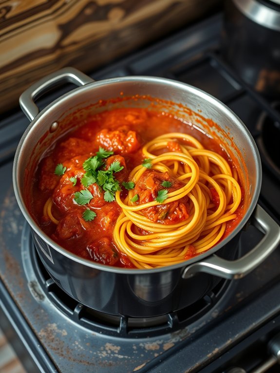 preparing the pasta dish