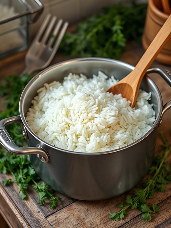 preparing the rice dish