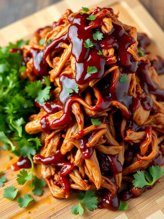 tenderly pulled chicken shreds